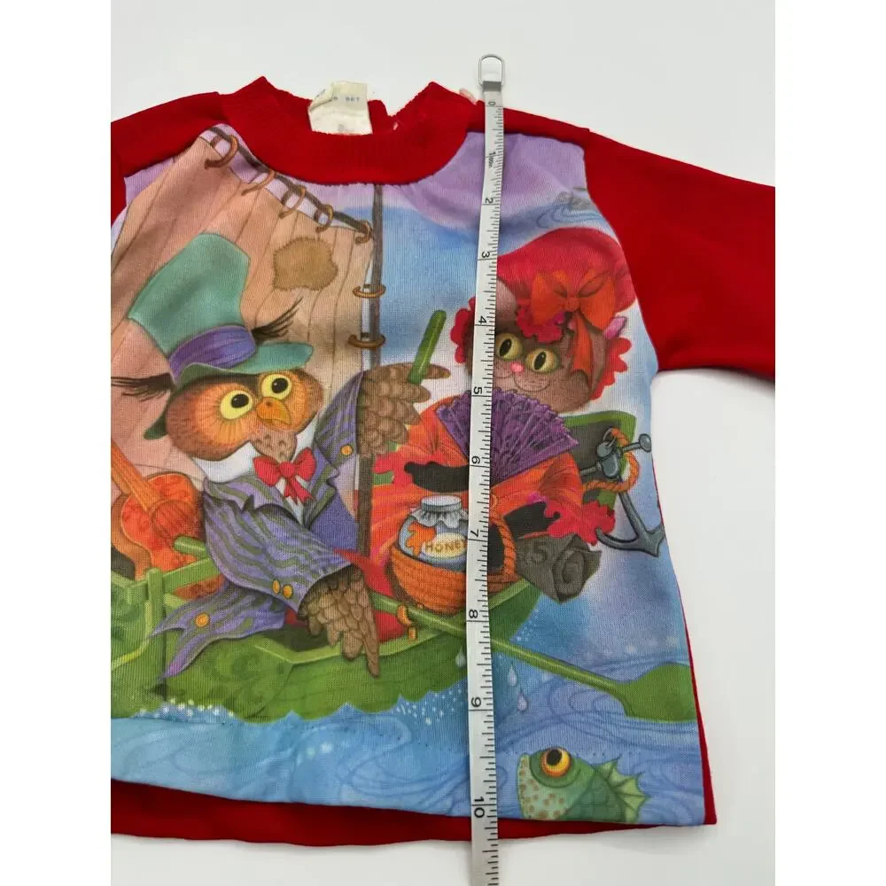 Vintage 80s Playtown Owl Graphic Sweatshirt Red Sleeves Hong Kong 12M RARE‎